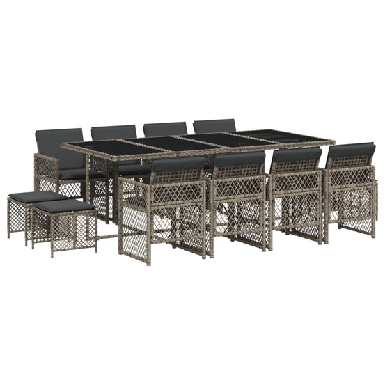 Ensemble à manger de jardin coussins 13 pcs gris résine tressée