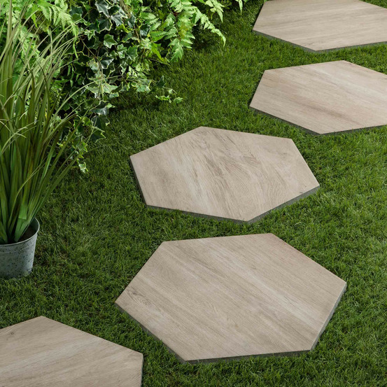 Pas japonais hexagone grès cérame effet bois marron 60x52/60x2 cm (à l'unité) - ro'ma nature