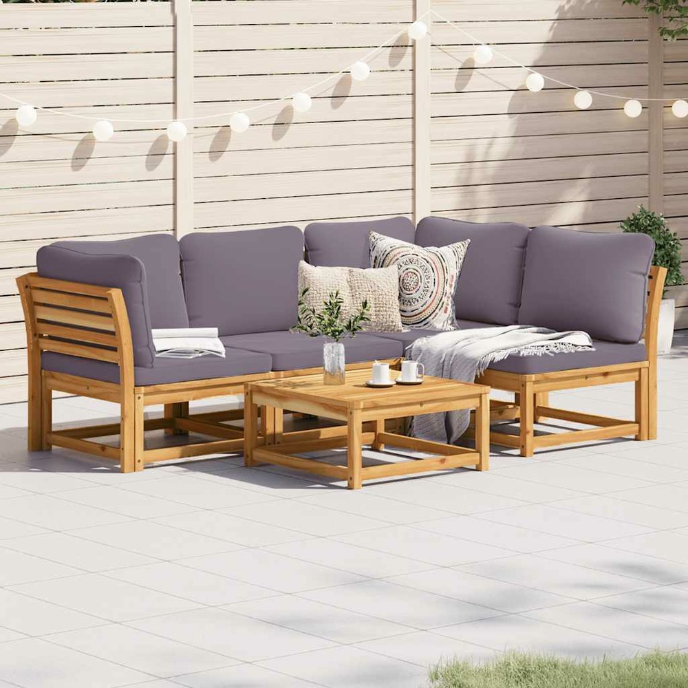 Salon de jardin avec coussins 5 pcs bois d'acacia solide