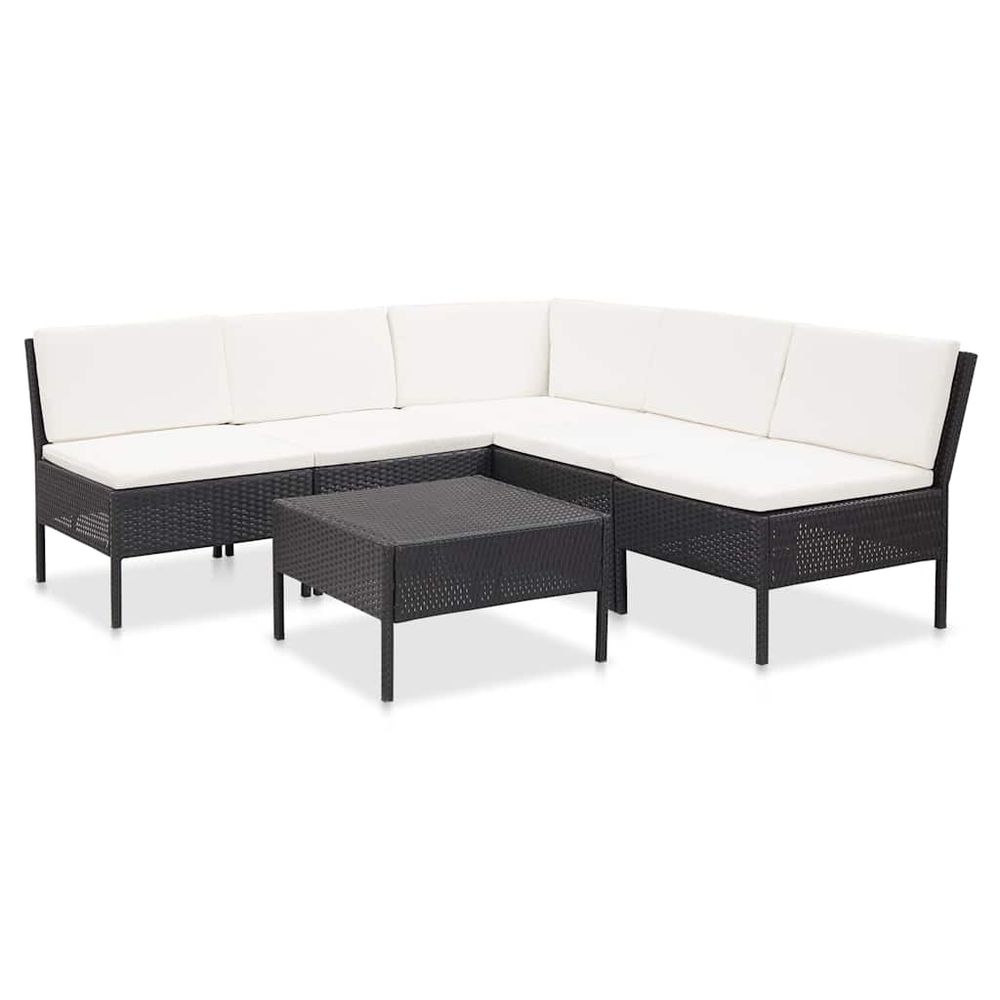 Salon de jardin 6 pcs avec coussins résine tressée noir