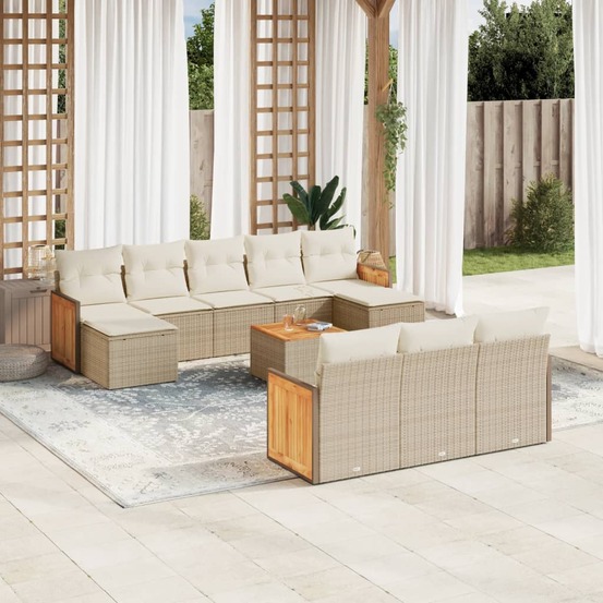 Salon de jardin 11 pcs avec coussins beige résine tressée