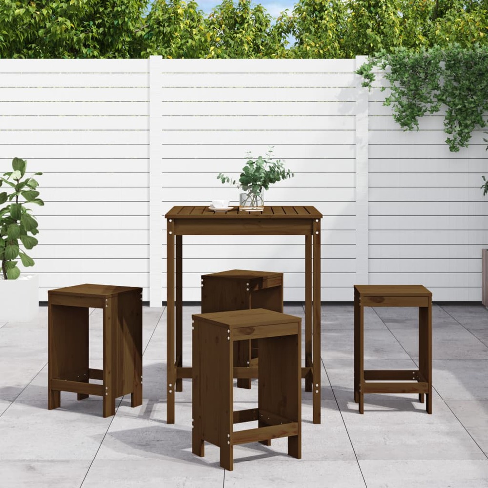 Ensemble de bar de jardin 5 pcs marron miel bois de pin massif
