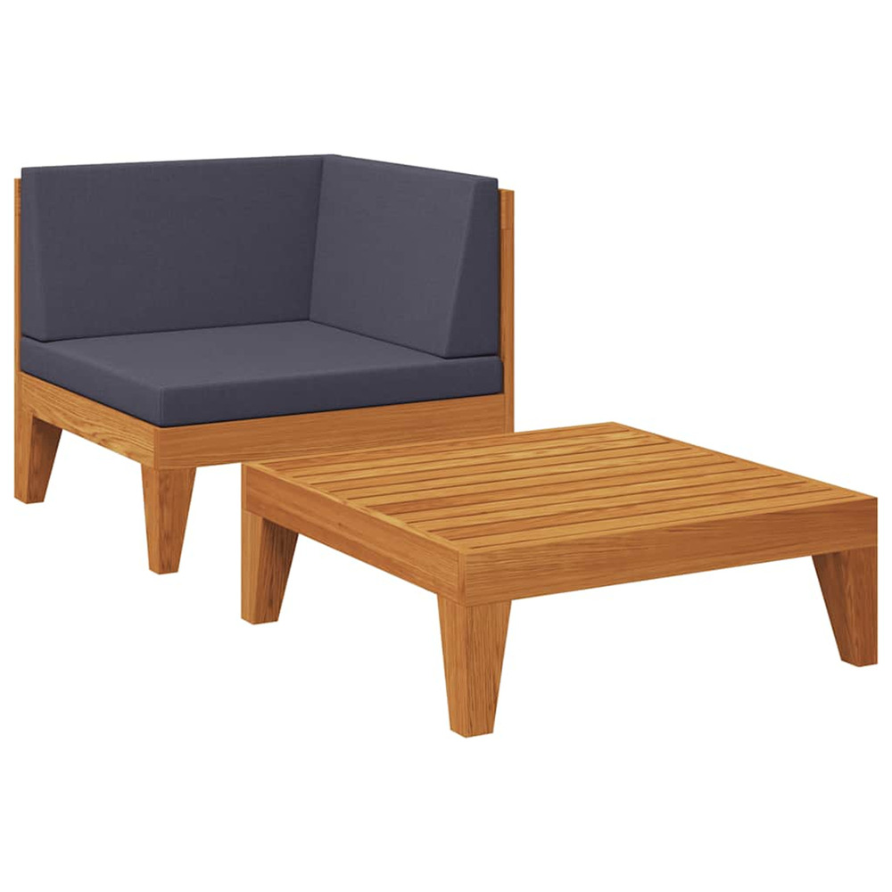 Salon de jardin 2 pcs avec coussins bois d'acacia solide