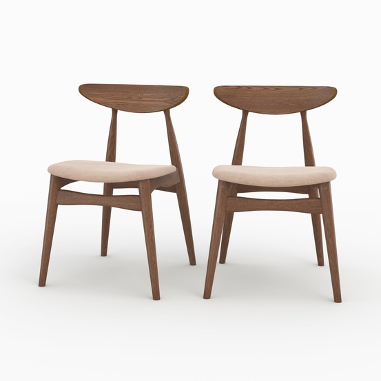 Josette-lot de 2 chaises en tissu beige et bois foncé d'hévéa