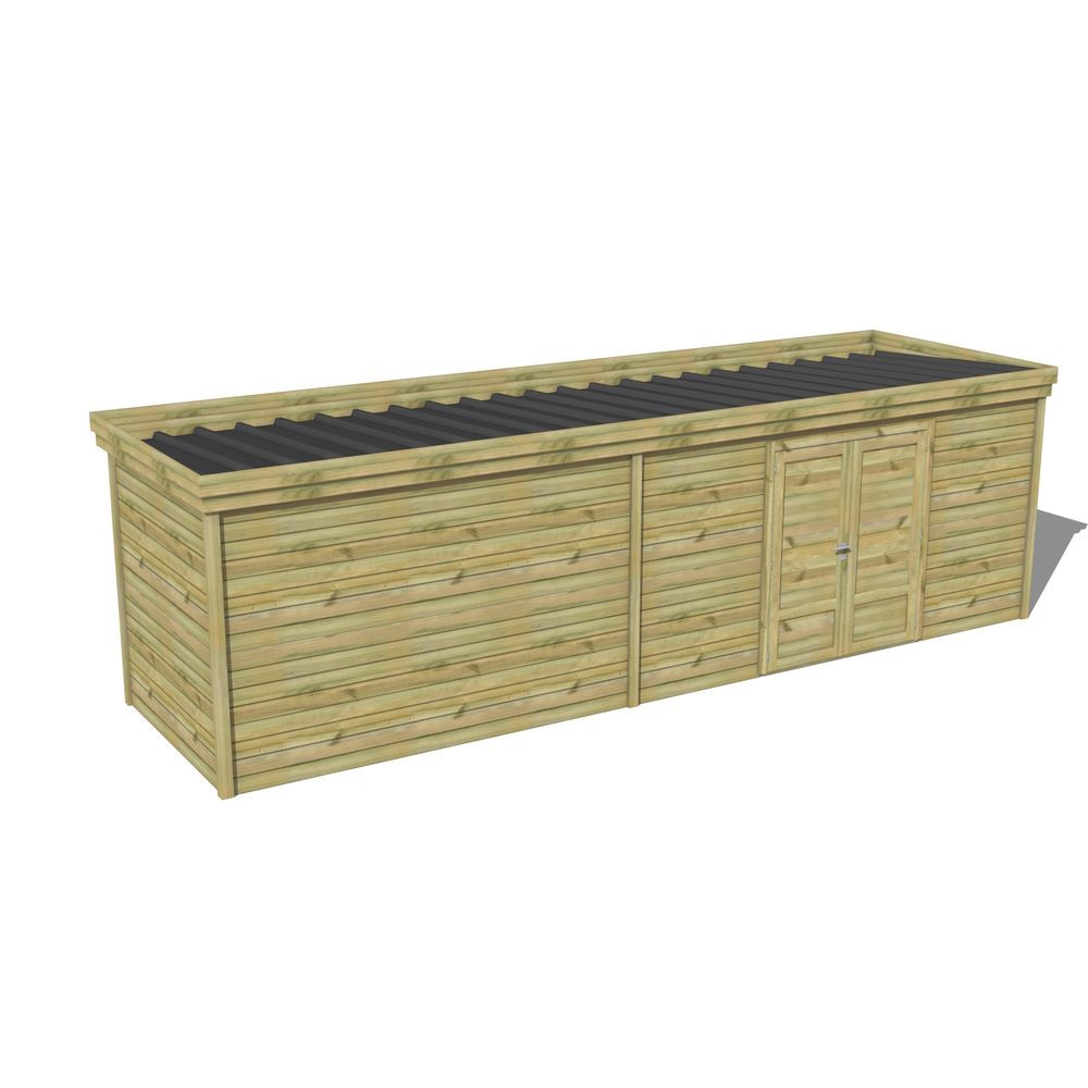 Abri de jardin bois pin traité autoclave 27mm - 7,695x2,14m / 16m2 - bac acier - abri français