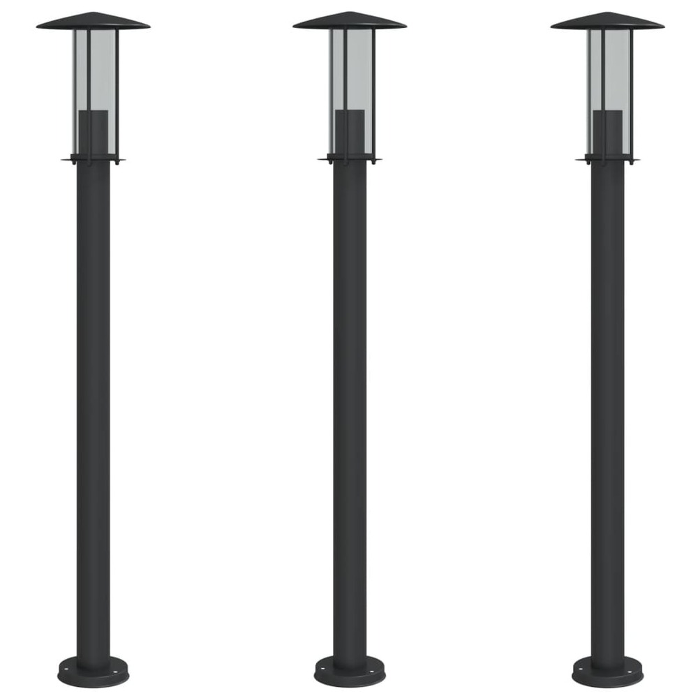 Lampadaires d'extérieur 3 pcs 100 cm acier inoxydable noir