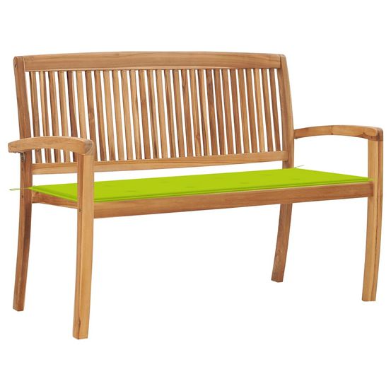 Banc de jardin empilable et coussin 128,5cm bois de teck massif