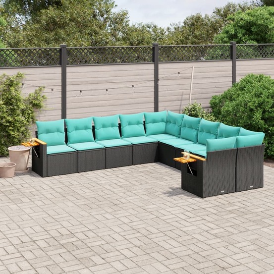 Salon de jardin 10 pcs avec coussins noir résine tressée