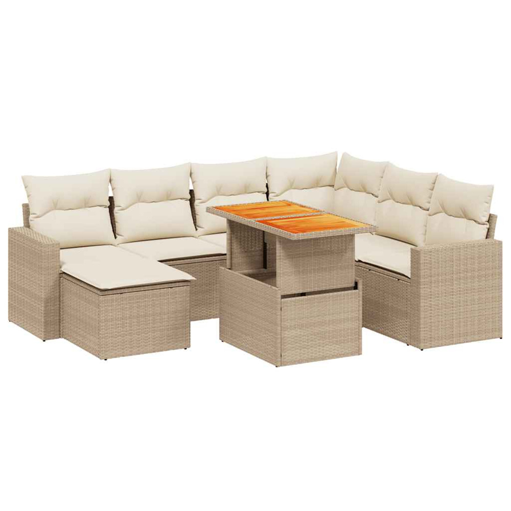 Salon de jardin avec coussins 8 pcs beige résine tressée