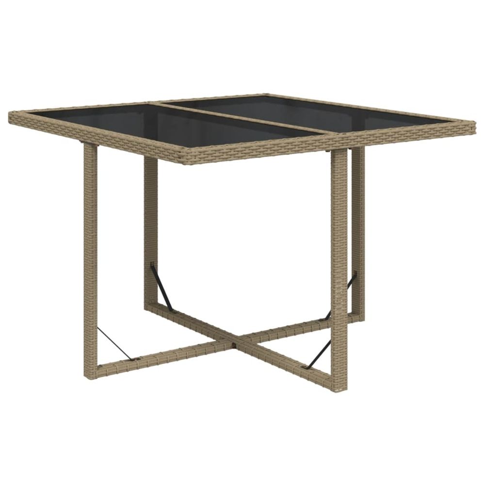 Table de jardin beige 109x107x74 cm résine tressée et verre