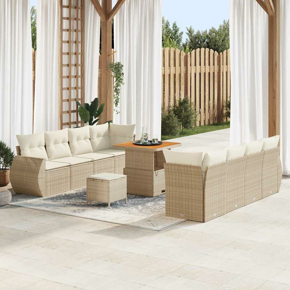 Ensemble de canapé de jardin 11 pcs beige poly rotin