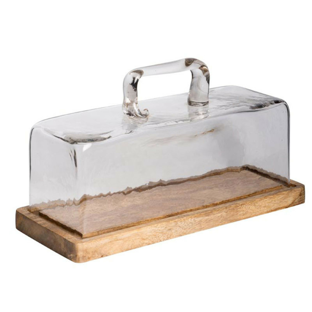 Plateau à cake et cloche artisan 32x14x14cm