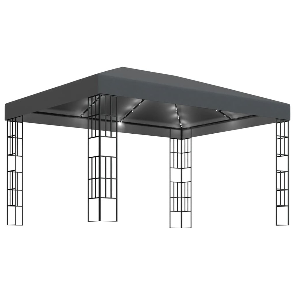 Tonnelle avec guirlande lumineuse à led 3x4 m anthracite