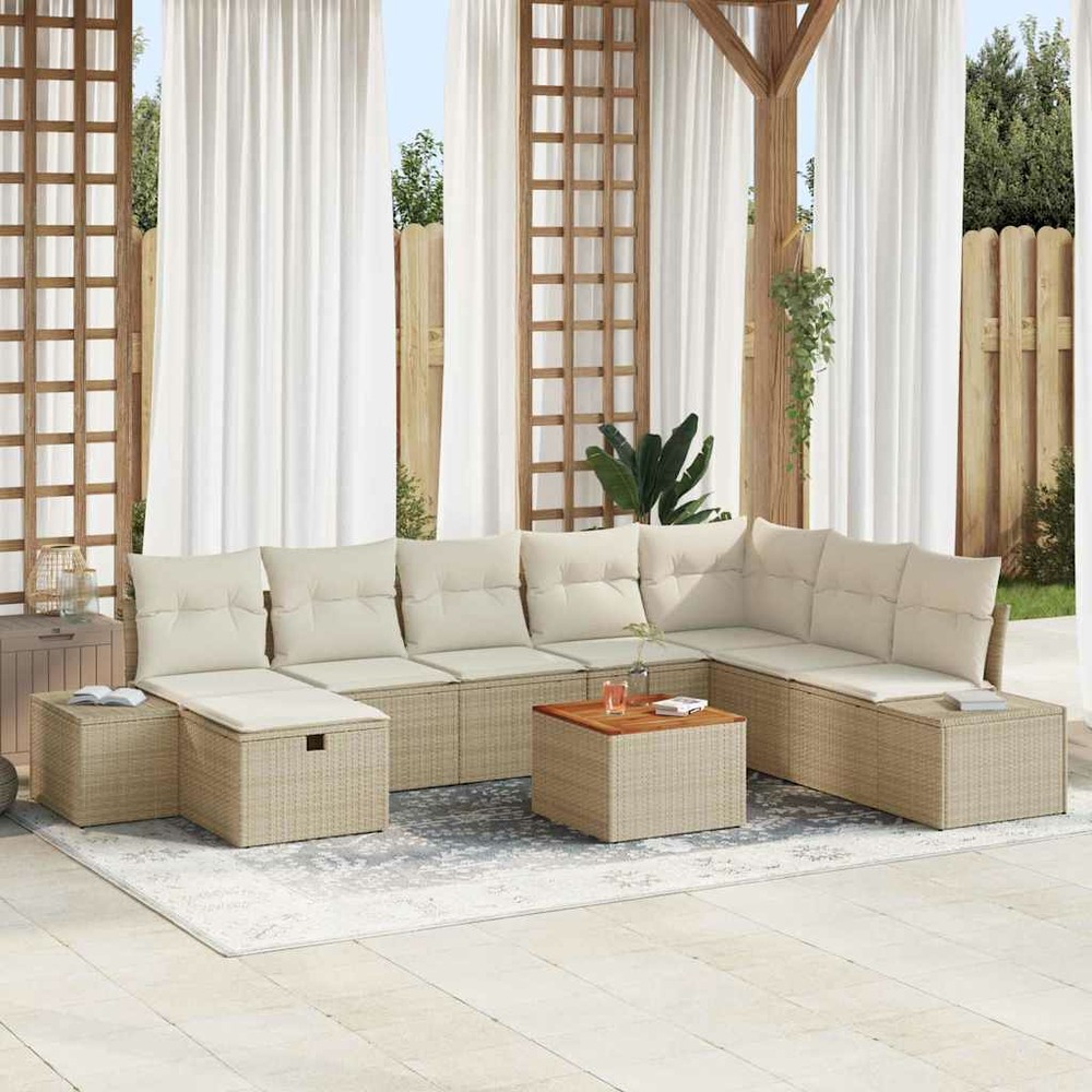 Ensemble de canapé de jardin 9 pcs beige poly rotin