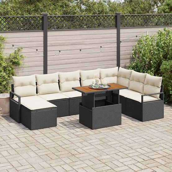 Ensemble de canapé de jardin 9 pcs noir poly rotin