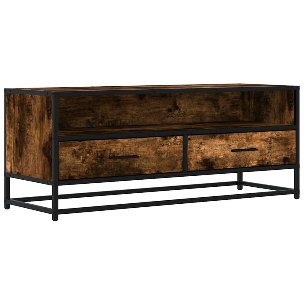 Meuble tv chêne fumé 100x34,5x40 cm bois d'ingénierie et métal