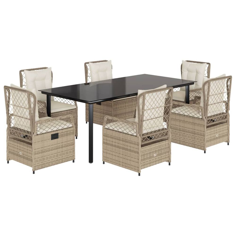 Ensemble à manger de jardin et coussins 7 pcs beige poly rotin