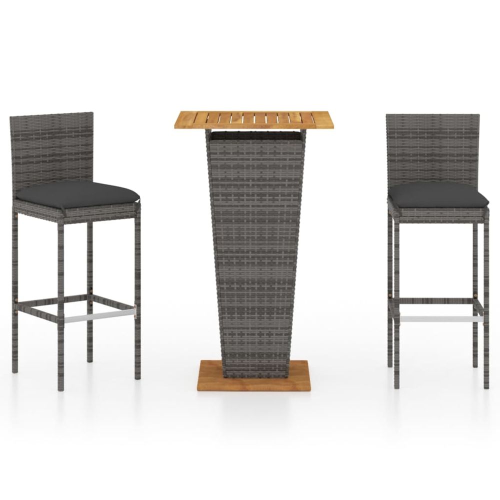 Ensemble de bar de jardin 3 pcs et coussins résine tressée gris