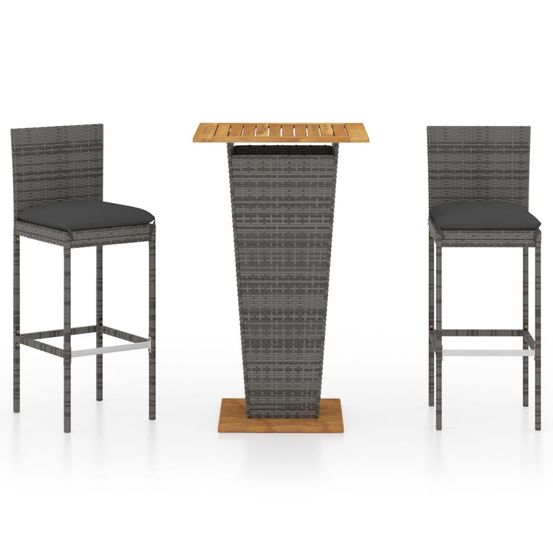 Ensemble de bar de jardin 3 pcs et coussins résine tressée gris
