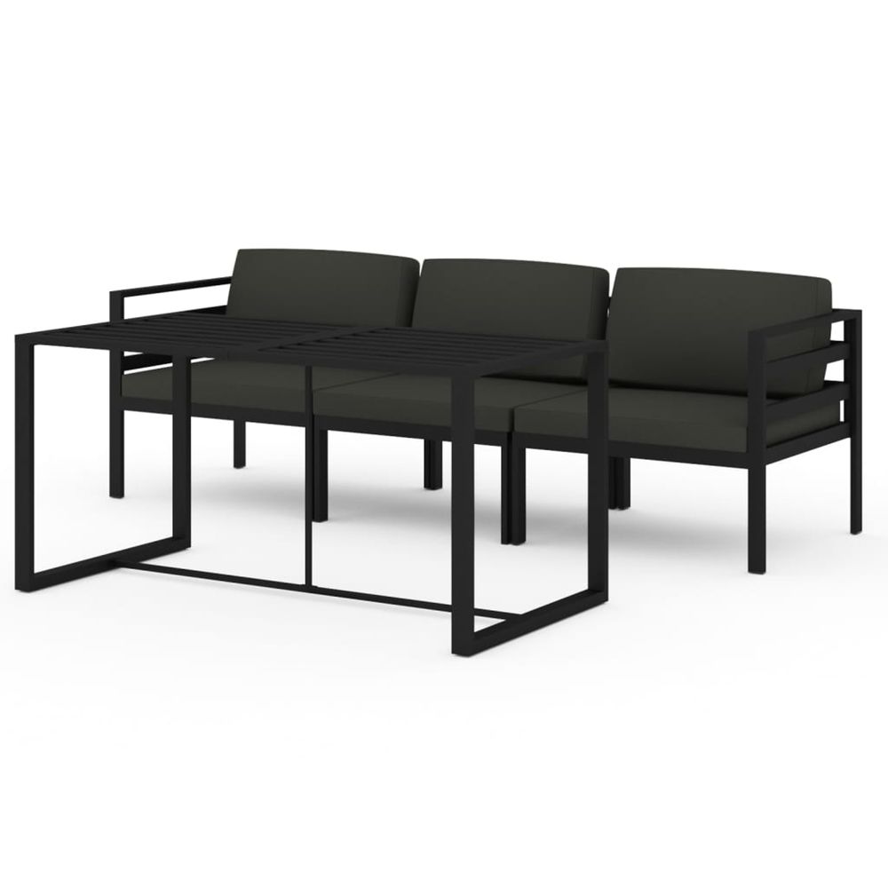 Salon de jardin 4 pcs avec coussins aluminium anthracite