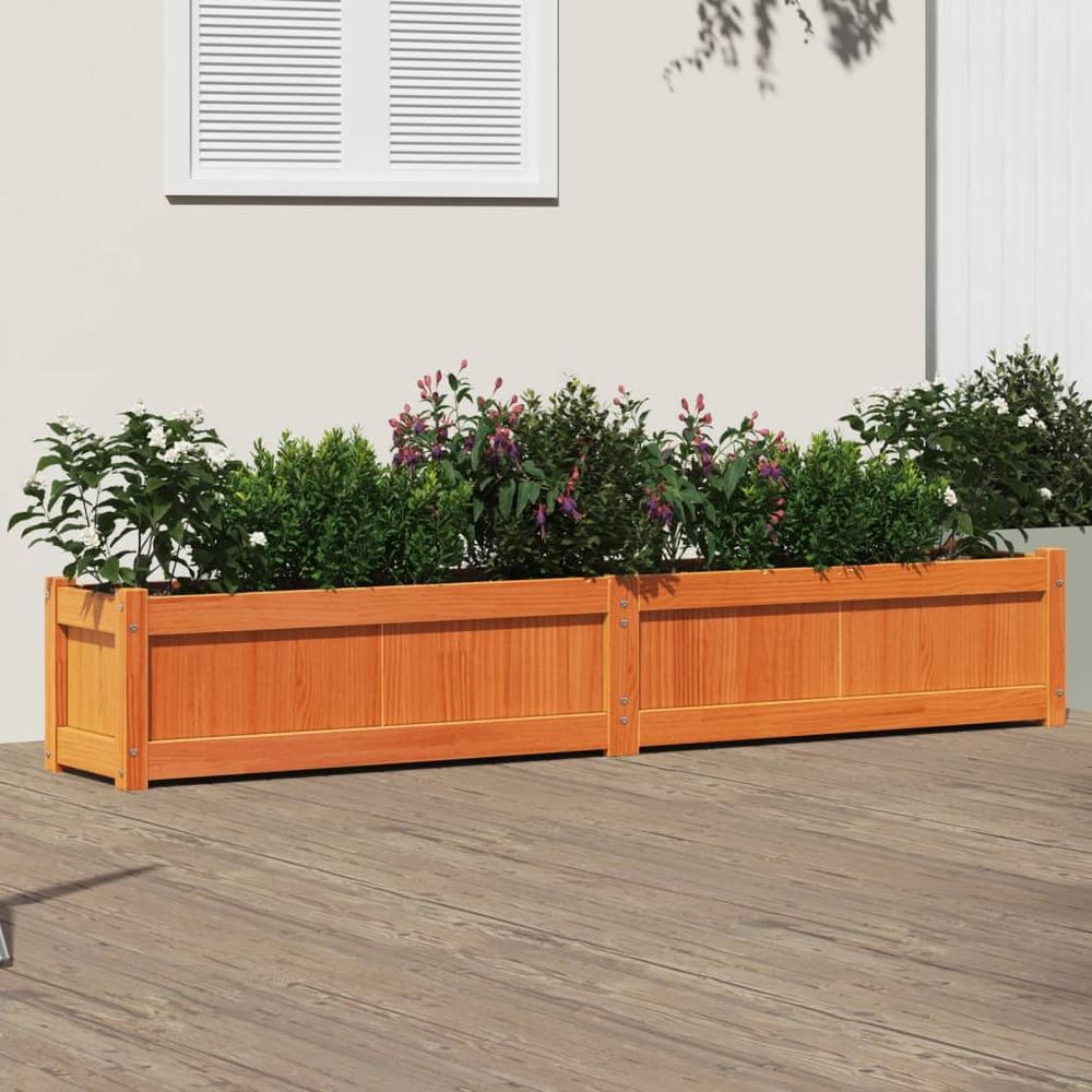 Jardinière en pin massif finition cire marron pour jardin 180cm