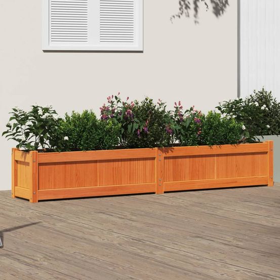 Jardinière en pin massif finition cire marron pour jardin 180cm