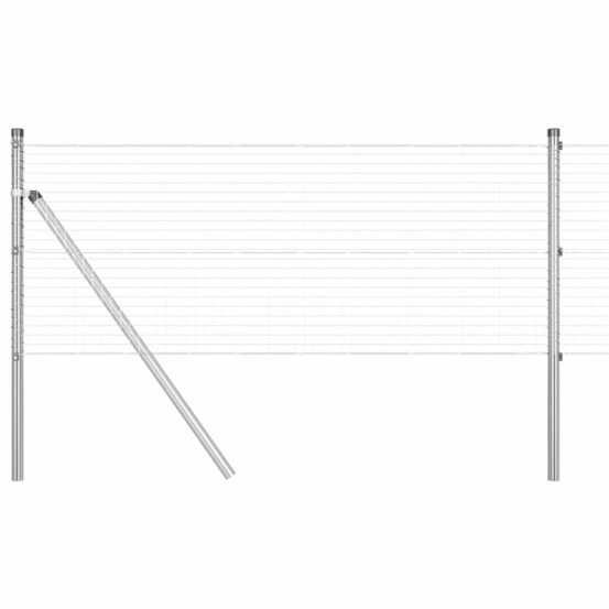 Clôture avec poteaux argent 0.8 x 25 m acier