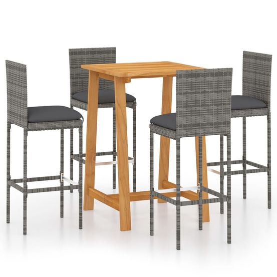 Ensemble de bar de jardin avec coussins 5 pcs gris