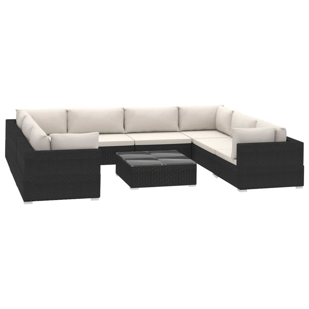 Salon de jardin 9 pcs avec coussins résine tressée noir