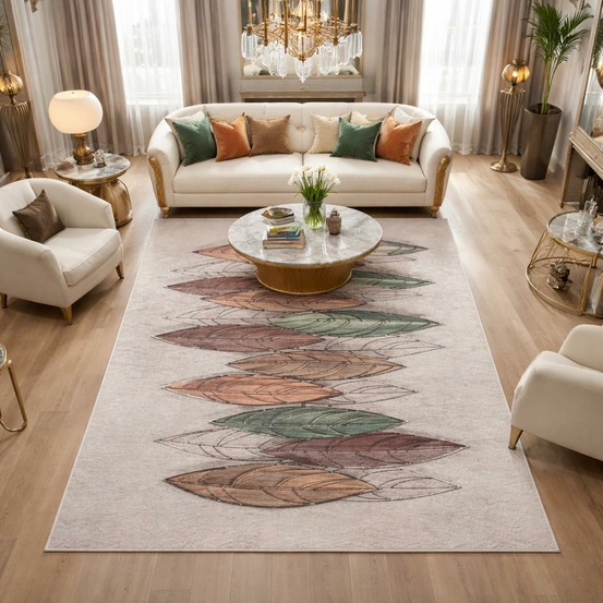 Tapis de chambre 160x230 lyn11 feuye beige, facile d'entretien