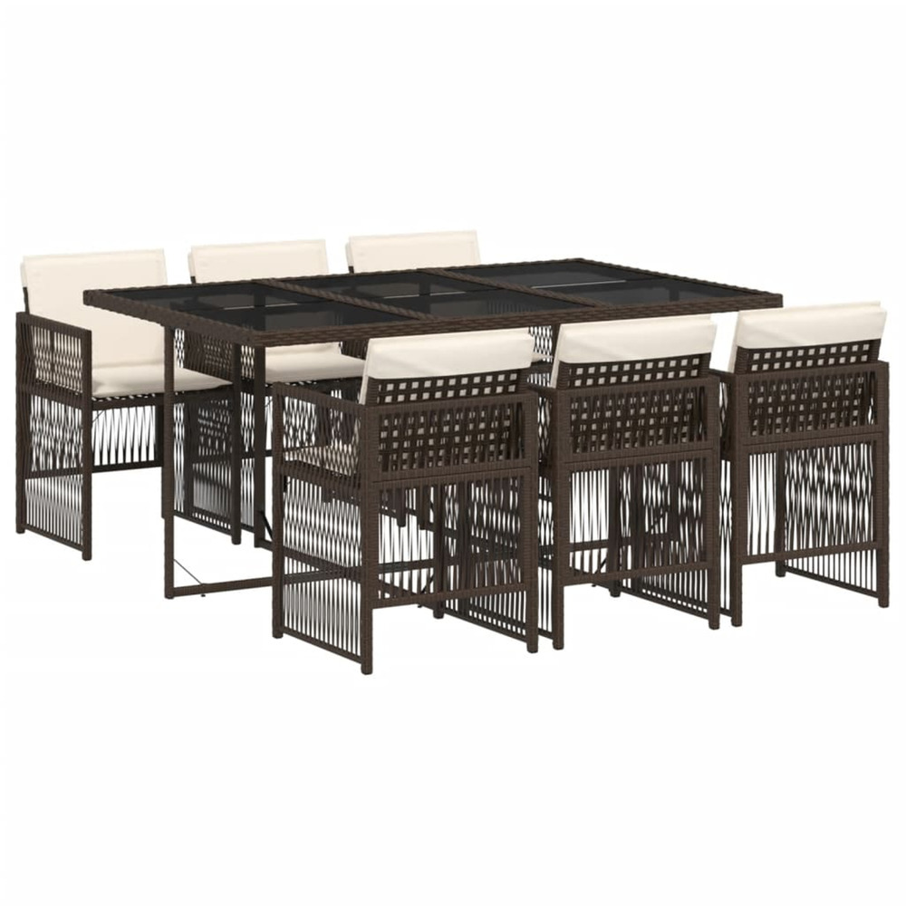 Ensemble à manger de jardin et coussins 7 pcs marron rotin