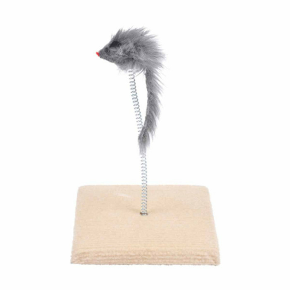Jouet pour chat souris ressort sur plateau 16cm gris