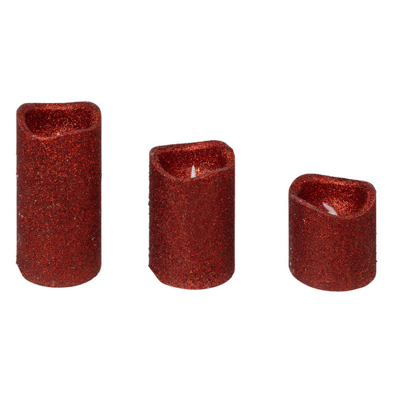 Lot de 3 bougies lumineuses à led rouge pailleté