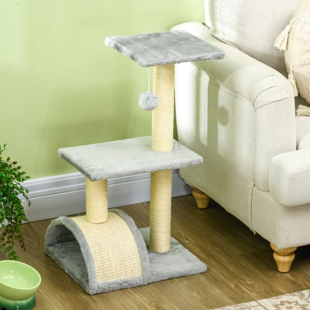 Arbre à chat sisal peluche intérieur griffoir jeu 72cm gris clair - comfortxl pet living
