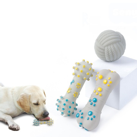 Jouets à mâcher pour chiens 3 articles-anneau d'épines, haltère + os + boule de tonnerre