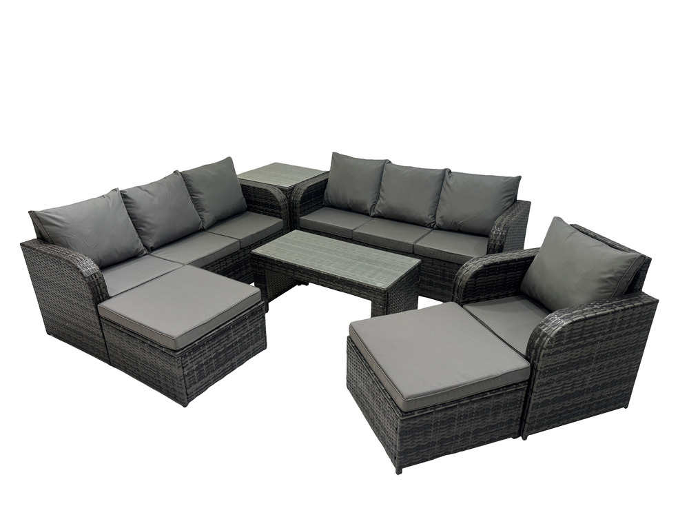 Ensemble de canapés en rotin 9 places salon de jardin avec table basse 2 grand tabourets canapé 3 places table d'appoint