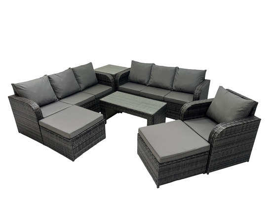 Ensemble de canapés en rotin 9 places salon de jardin avec table basse 2 grand tabourets canapé 3 places table d'appoint