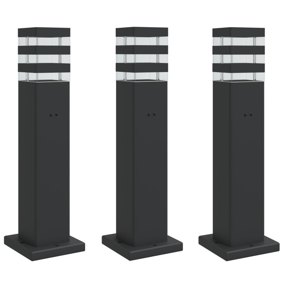 Lampadaires d'extérieur avec sortie 3 pcs 50 cm aluminium noir