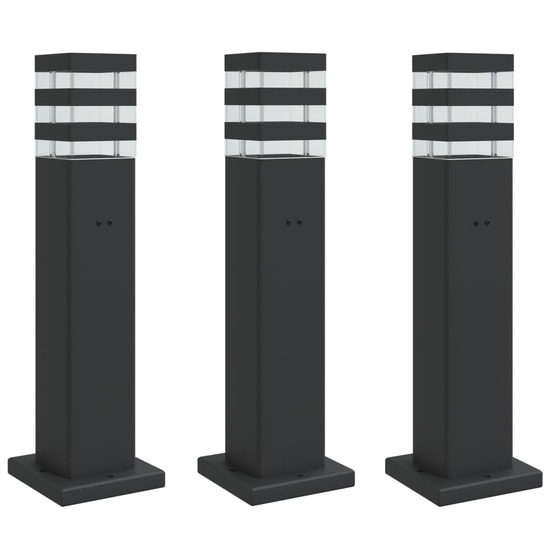 Lampadaires d'extérieur avec sortie 3 pcs 50 cm aluminium noir
