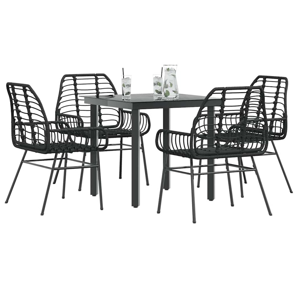 Ensemble à manger de jardin 5 pcs noir résine tressée verre