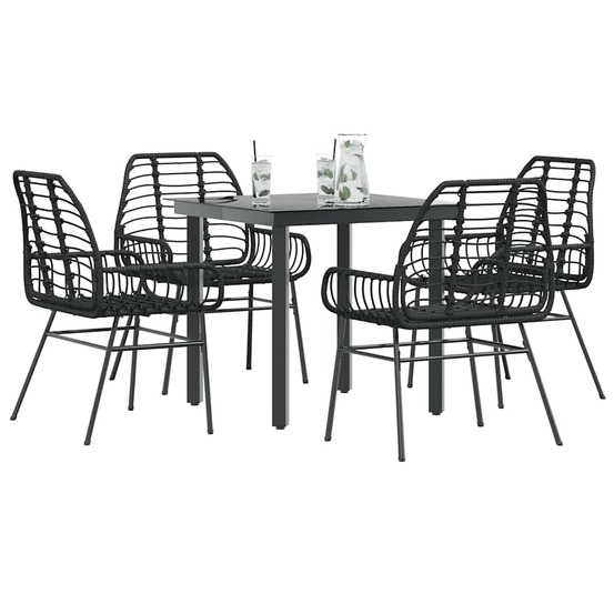 Ensemble à manger de jardin 5 pcs noir résine tressée verre