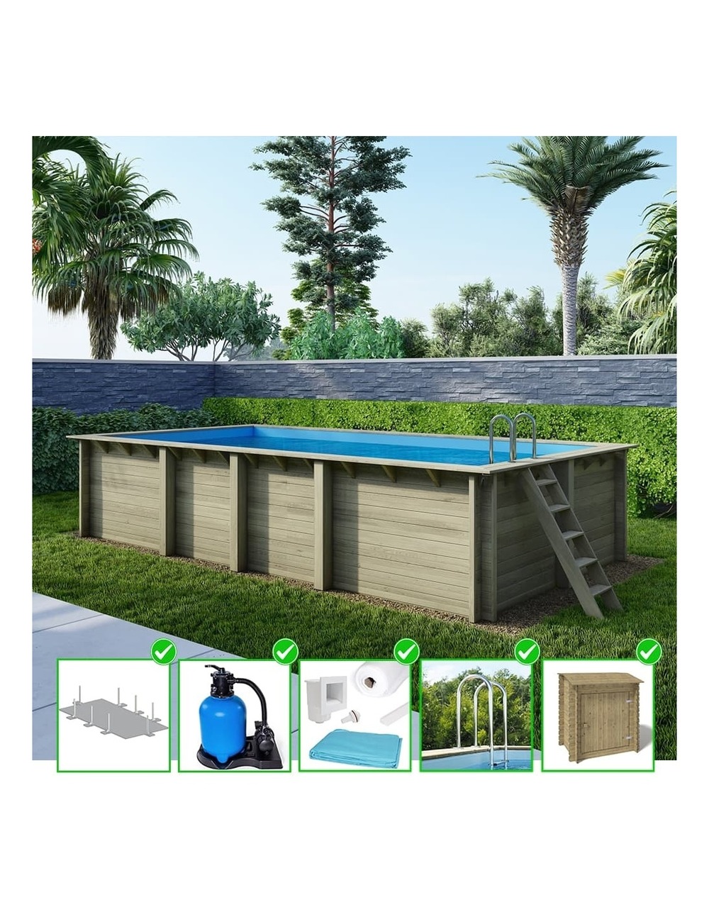 Piscine en bois aqua 7x3,75 - h.1,45 m fixations à visser - bas7308ospl+sza - altanka