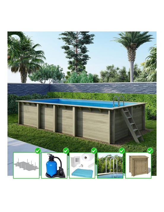 Piscine en bois aqua 7x3,75 - h.1,45 m fixations à visser - bas7308ospl+sza - altanka
