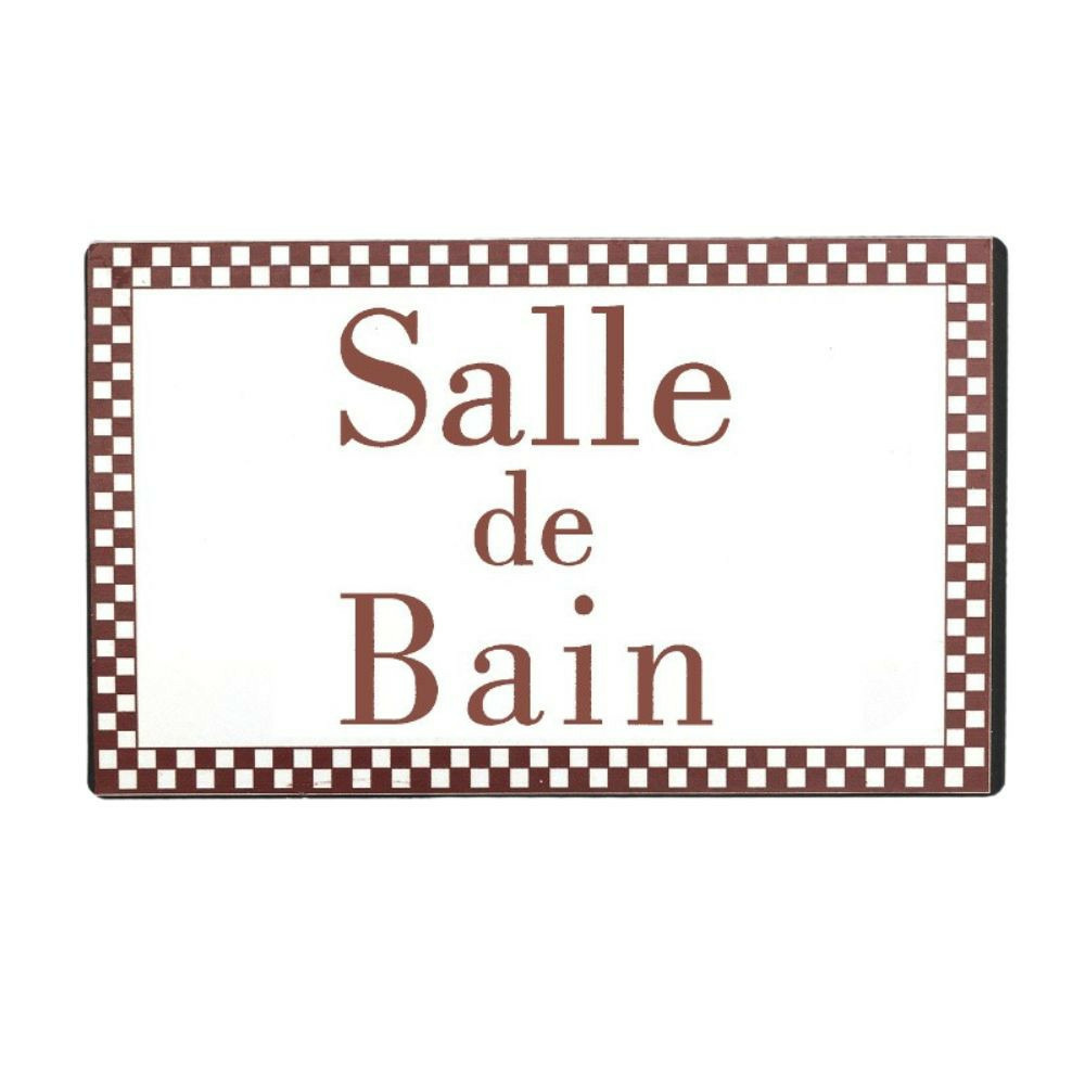 Plaque de porte décorative vintage salle de bain fer blanc marron 15cm