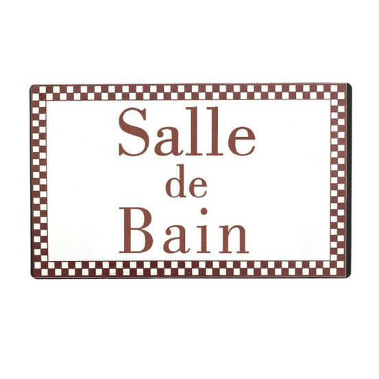Plaque de porte décorative vintage salle de bain fer blanc marron 15cm