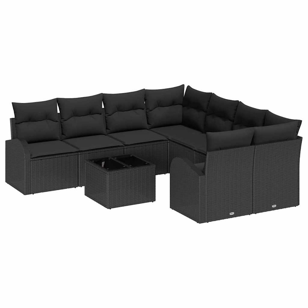 Ensemble de canapés avec coussin 9 pcs noir polyrotin