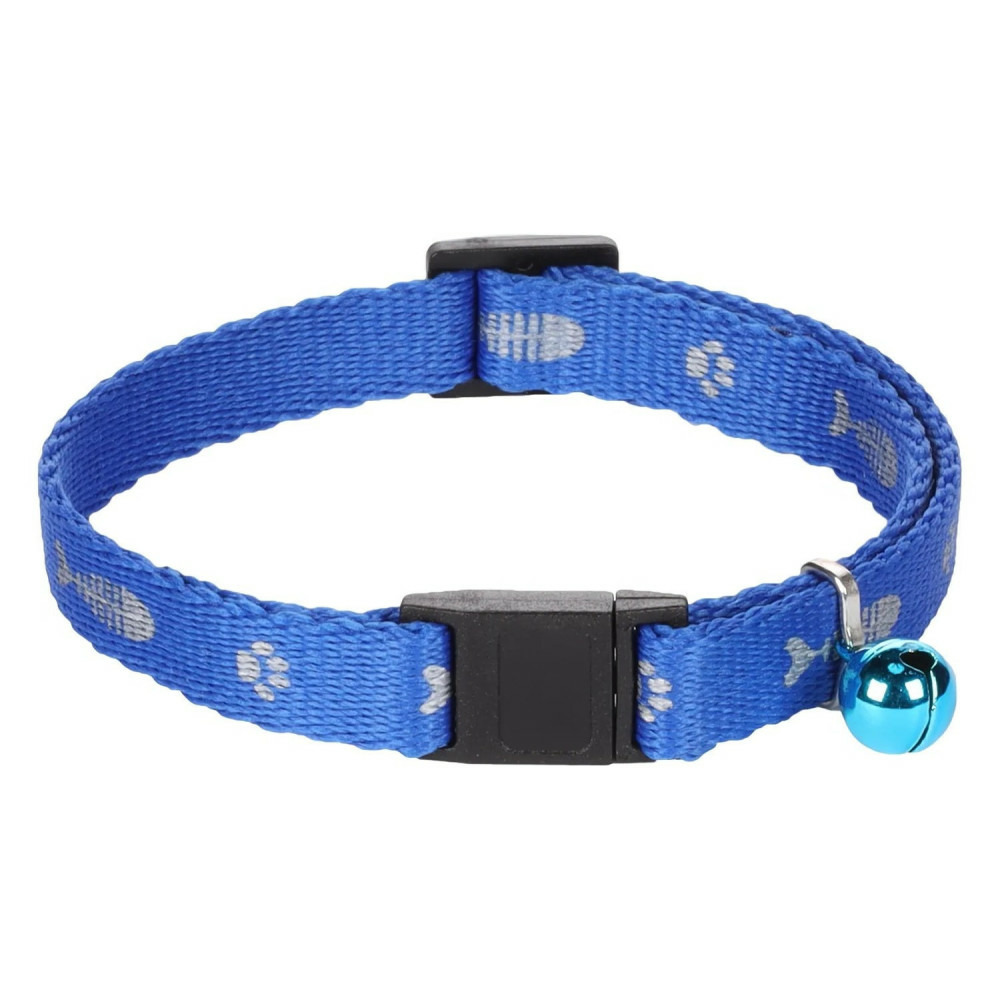 Collier réglable de 20 à 35 cm bleu motif poisson + clochette pour chat