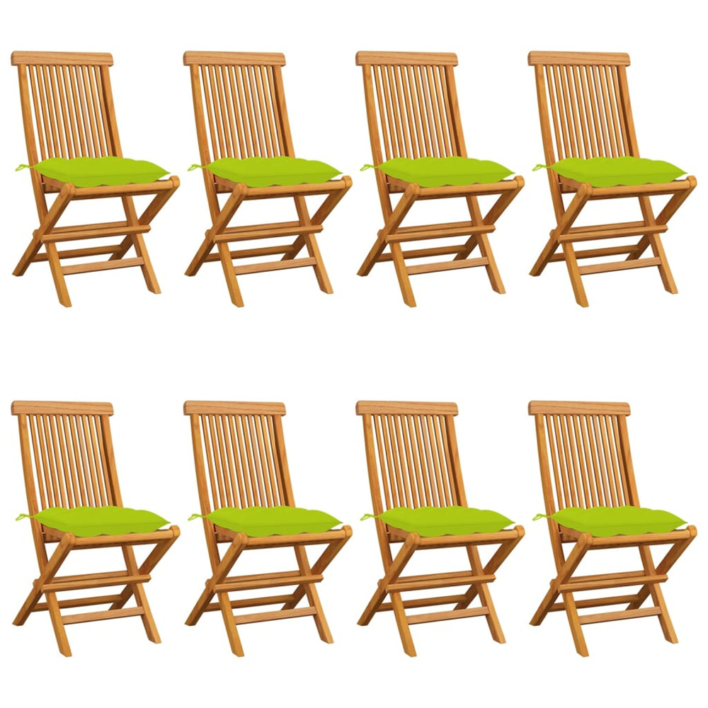 Chaises de jardin avec coussins vert vif lot de 8 teck massif