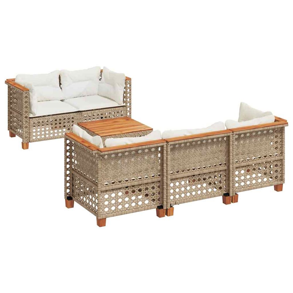 Salon de jardin avec coussins 6 pcs beige résine tressée
