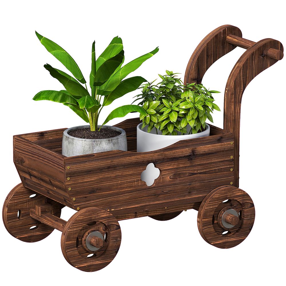 Jardinière brouette décorative bois sapin carbonisé jardin décoration 68x38x52cm marron